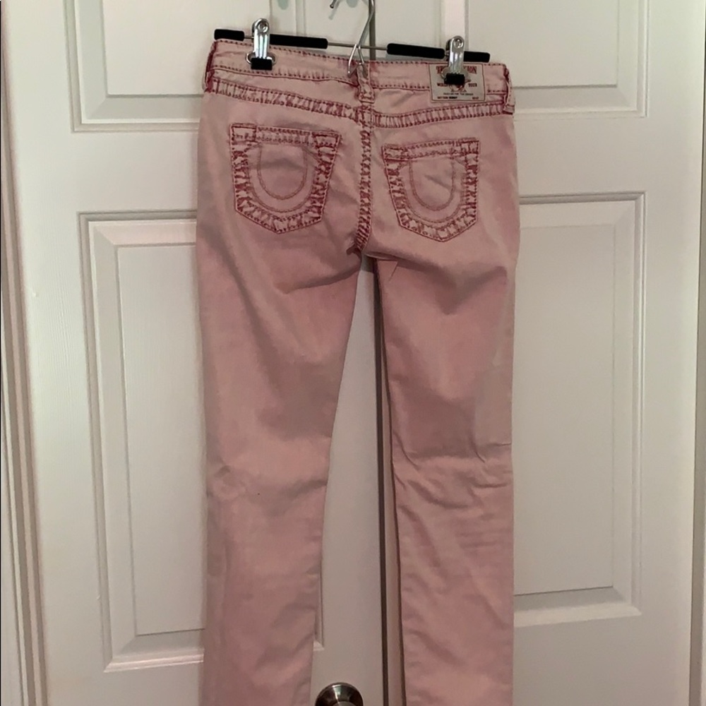 True Religion Pink Jeans with Thick Stitching